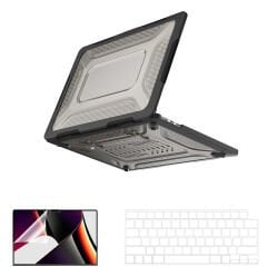 MacBook Pro 13.3 İnç Kılıf M1 / A2338-A2251-A2289 Zırh Özellikli Dayanıklı Koruyucu Sert Kılıf Siyah Set-2
