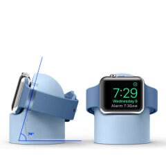 Apple Watch 7 8 9 10 İle Uyumlu Silikon Akıllı Saat Şarj Standı ve Typ-c Şarj Kablosu Mavi