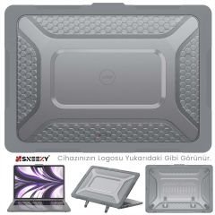 MacBook Pro 13.3 İnç Kılıf M1 / A2338-A2251-A2289 Zırh Özellikli Dayanıklı Koruyucu Sert Kılıf Gri Set-2