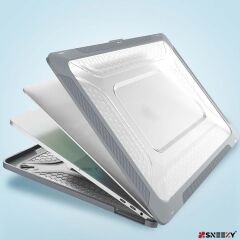 MacBook Pro 13.3 İnç Kılıf M1 / A2338-A2251-A2289 Zırh Özellikli Dayanıklı Koruyucu Sert Kılıf Gri Set-2