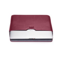 Sneezy Macbook Air 13.3 İnç A1932 Uyumlu PortaPivo Standlı Deri Taşıma Çantası Koyu Kırmızı - Koyu Kırmızı