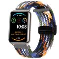 Sneezy Huawei Watch Fit Elegant /Fit New İle Uyumlu FiberLink Manyetik Tokalı Kumaş Örgü Kordon Siyah - Turuncu
