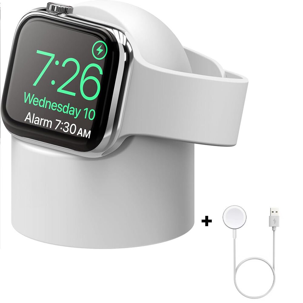 Apple Watch 2 3 4 5 6 İle Uyumlu Silikon Akıllı Saat Şarj Standı ve  USB Şarj Kablosu Beyaz