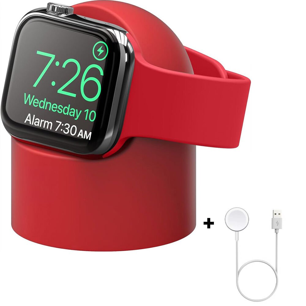 Apple Watch 2 3 4 5 6 İle Uyumlu Silikon Akıllı Saat Şarj Standı ve  USB Şarj Kablosu Kırmızı