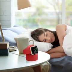 Apple Watch 2 3 4 5 6 İle Uyumlu Silikon Akıllı Saat Şarj Standı ve  USB Şarj Kablosu Kırmızı