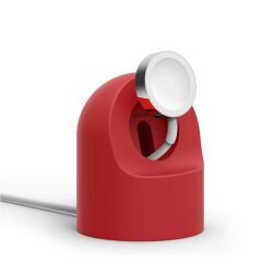Apple Watch 2 3 4 5 6 İle Uyumlu Silikon Akıllı Saat Şarj Standı ve  USB Şarj Kablosu Kırmızı