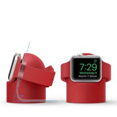 Apple Watch 2 3 4 5 6 İle Uyumlu Silikon Akıllı Saat Şarj Standı ve  USB Şarj Kablosu Kırmızı