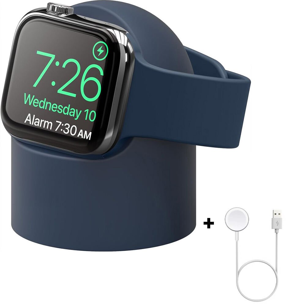 Apple Watch 2 3 4 5 6 İle Uyumlu Silikon Akıllı Saat Şarj Standı ve  USB Şarj Kablosu Lacivert