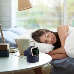 Apple Watch 2 3 4 5 6 İle Uyumlu Silikon Akıllı Saat Şarj Standı ve  USB Şarj Kablosu Lacivert