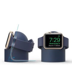 Apple Watch 2 3 4 5 6 İle Uyumlu Silikon Akıllı Saat Şarj Standı ve  USB Şarj Kablosu Lacivert