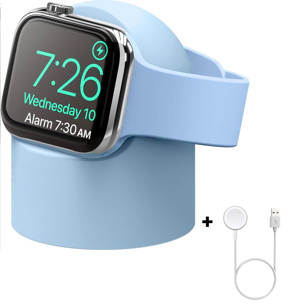 Apple Watch 2 3 4 5 6 İle Uyumlu Silikon Akıllı Saat Şarj Standı ve  USB Şarj Kablosu Mavi
