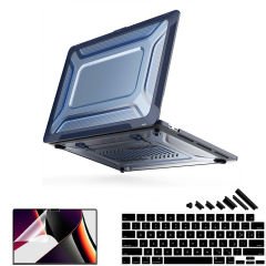MacBook Pro 13.3 İnç Kılıf M1 / A2338-A2251-A2289 Zırh Özellikli Dayanıklı Koruyucu Sert Kılıf Lacivert Set-3