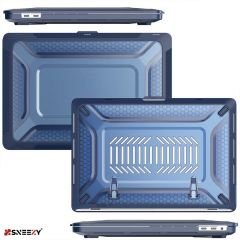 MacBook Pro 13.3 İnç Kılıf M1 / A2338-A2251-A2289 Zırh Özellikli Dayanıklı Koruyucu Sert Kılıf Lacivert Set-3