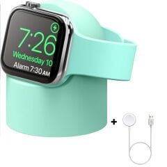 Apple Watch 2 3 4 5 6 İle Uyumlu Silikon Akıllı Saat Şarj Standı ve  USB Şarj Kablosu Mint