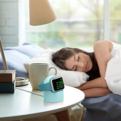 Apple Watch 2 3 4 5 6 İle Uyumlu Silikon Akıllı Saat Şarj Standı ve  USB Şarj Kablosu Mint