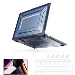 MacBook Pro 13.3 İnç Kılıf M1 / A2338-A2251-A2289 Zırh Özellikli Dayanıklı Koruyucu Sert Kılıf Lacivert Set-4