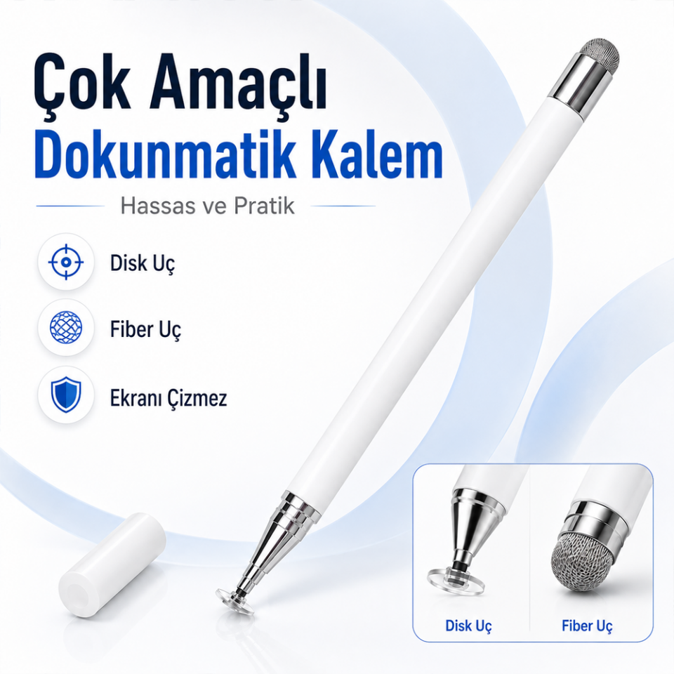 Samsung Galaxy Tab A11 X130 İle Uyumlu Çift Uçlu Dokunmatik Kalem Disk Fiber Uç