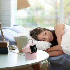 Apple Watch 2 3 4 5 6 İle Uyumlu Silikon Akıllı Saat Şarj Standı ve  USB Şarj Kablosu Pudra