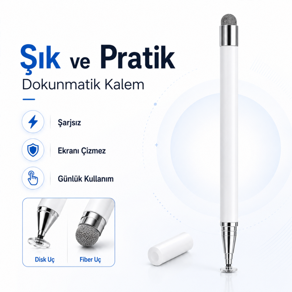 Samsung Galaxy Tab A9+ Plus X210 İle Uyumlu Çift Uçlu Dokunmatik Kalem Disk Fiber Uç
