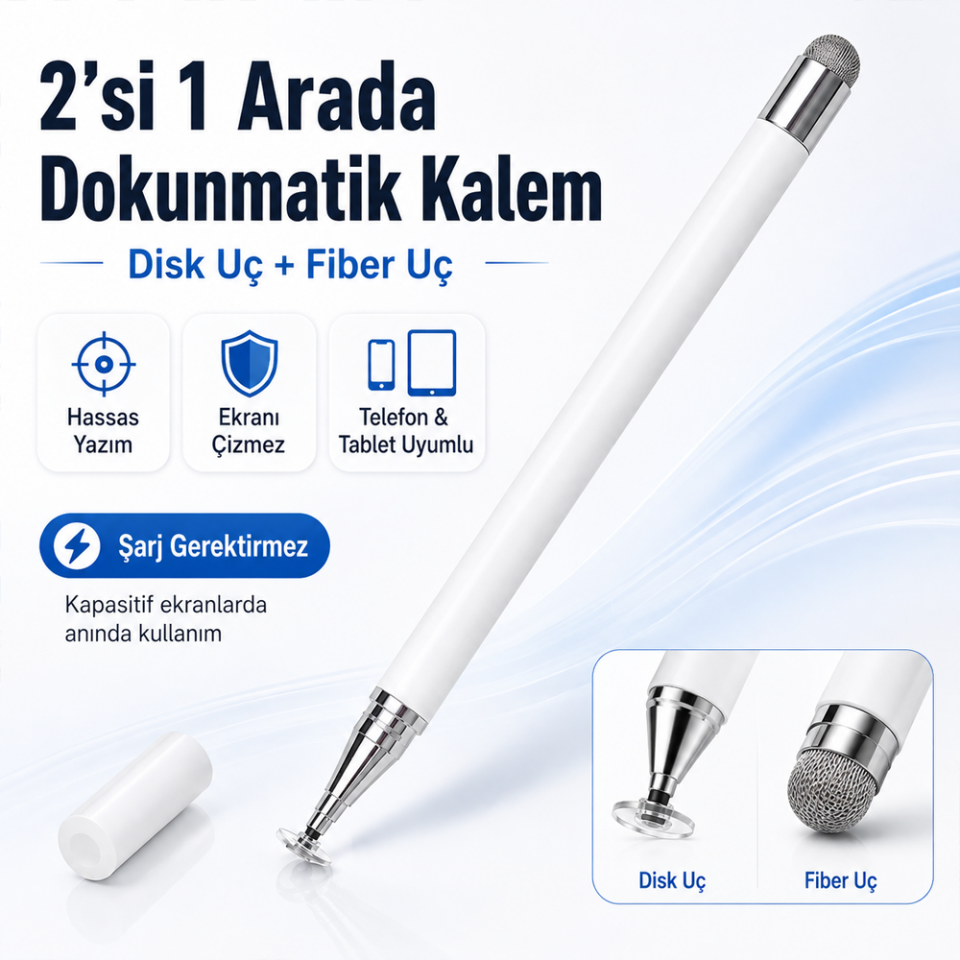 Samsung Galaxy Tab A11+ Plus X230 İle Uyumlu Çift Uçlu Dokunmatik Kalem Disk Fiber Uç