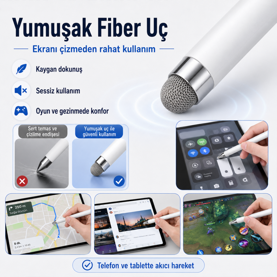 Samsung Galaxy Tab A11+ Plus X230 İle Uyumlu Çift Uçlu Dokunmatik Kalem Disk Fiber Uç