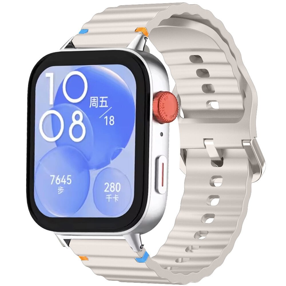 Huawei Watch Fit 3 İle Uyumlu Dalga Desenli Tokalı Yumusaş Soft Silikon Kordon Starlight