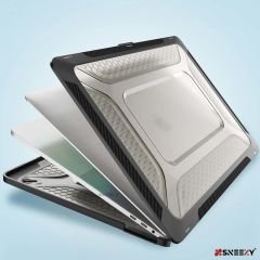 MacBook Air 13.6 İnç Kılıf M3-M2 / A3113-A2681 Zırh Özellikli Dayanıklı Koruyucu Sert Kılıf Siyah - Siyah