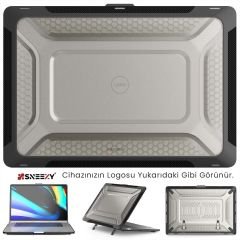 MacBook Air 13.6 İnç Kılıf M3-M2 / A3113-A2681 Zırh Özellikli Dayanıklı Koruyucu Sert Kılıf Siyah Set-1