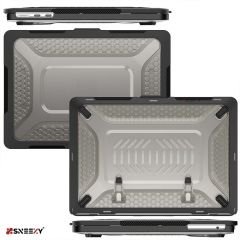 MacBook Air 13.6 İnç Kılıf M3-M2 / A3113-A2681 Zırh Özellikli Dayanıklı Koruyucu Sert Kılıf Siyah Set-1