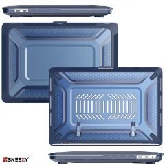 MacBook Air 13.6 İnç Kılıf M3-M2 / A3113-A2681 Zırh Özellikli Dayanıklı Koruyucu Sert Kılıf Lacivert - Lacivert
