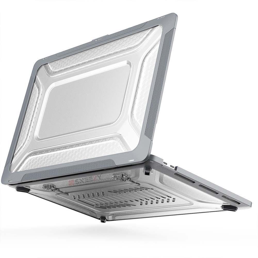 MacBook Pro 14.2 İnç Kılıf M1-M2-M3 A2442-A2779-A2992 Zırh Özellikli Dayanıklı Koruyucu Sert Kılıf Gri - Gri