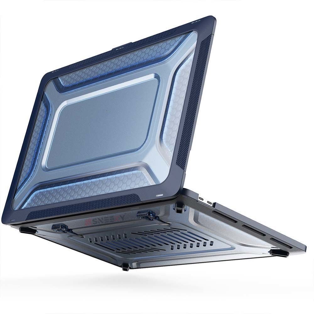 MacBook Pro 14.2 İnç Kılıf M1-M2-M3 A2442-A2779-A2992 Zırh Özellikli Dayanıklı Koruyucu Sert Kılıf Lacivert - Lacivert