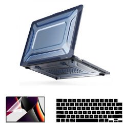 MacBook Pro 14.2 İnç Kılıf M1-M2-M3 A2442-A2779-A2992 Zırh Özellikli Dayanıklı Koruyucu Sert Kılıf Lacivert Set-1