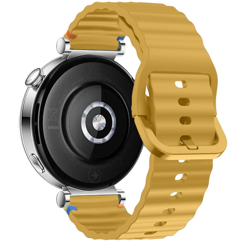 Sneezy Mi Watch S4 41mm İle Uyumlu Dalga Desenli Tokalı Yumusaş Soft Silikon Kordon Sarı