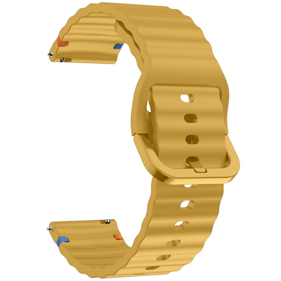 Sneezy Mi Watch S4 41mm İle Uyumlu Dalga Desenli Tokalı Yumusaş Soft Silikon Kordon Sarı