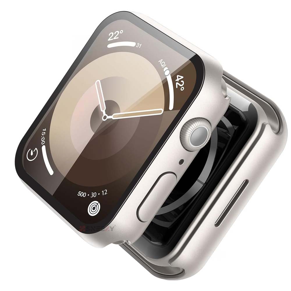 Apple Watch 45MM 7-8-9 SE Seri Uyumlu Starlight 360 Derece Koruma ve Temperli Cam Ekran Koruyucu