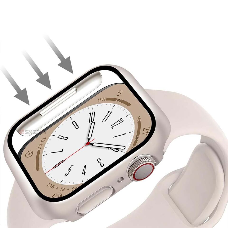 Apple Watch 45MM 7-8-9 SE Seri Uyumlu Starlight 360 Derece Koruma ve Temperli Cam Ekran Koruyucu