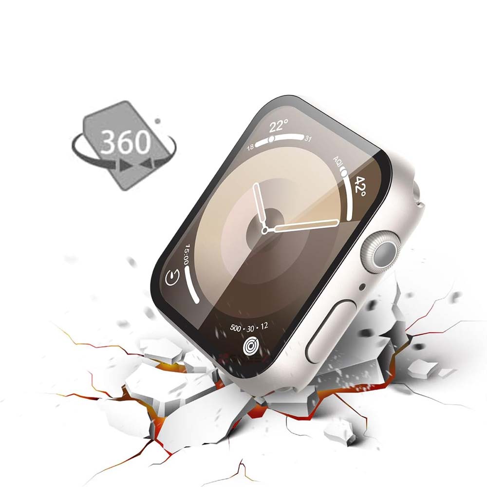 Apple Watch 45MM 7-8-9 SE Seri Uyumlu Starlight 360 Derece Koruma ve Temperli Cam Ekran Koruyucu Starlight