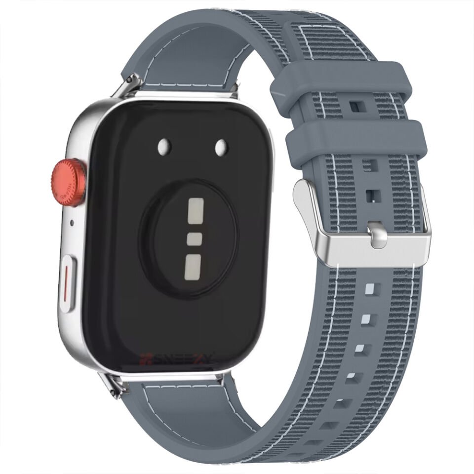Huawei Watch Fit 3 İle Uyumlu Dikiş Desenli Dokuma Silikon Kordon Gri