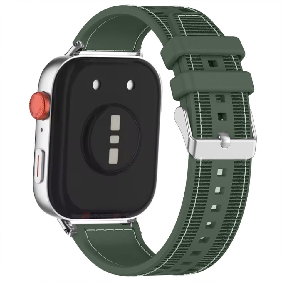 Huawei Watch Fit 3 İle Uyumlu Dikiş Desenli Dokuma Silikon Kordon Haki