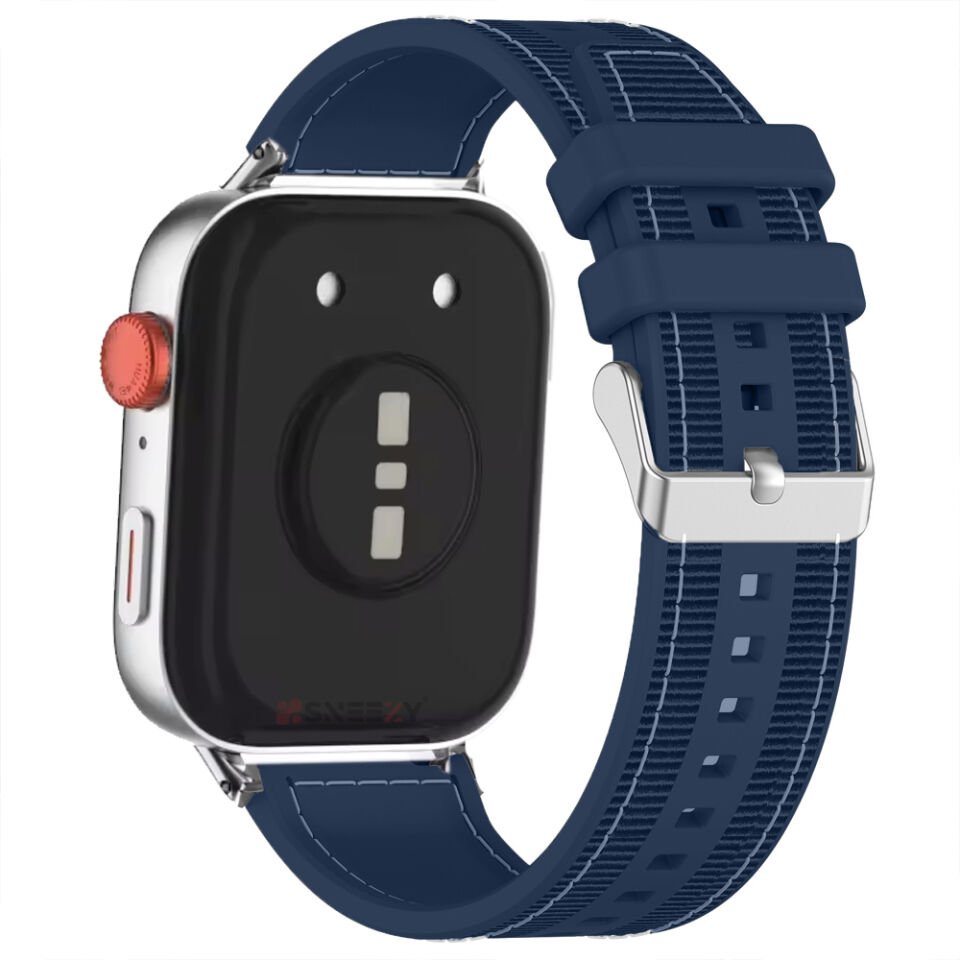 Huawei Watch Fit 3 İle Uyumlu Dikiş Desenli Dokuma Silikon Kordon Lacivert