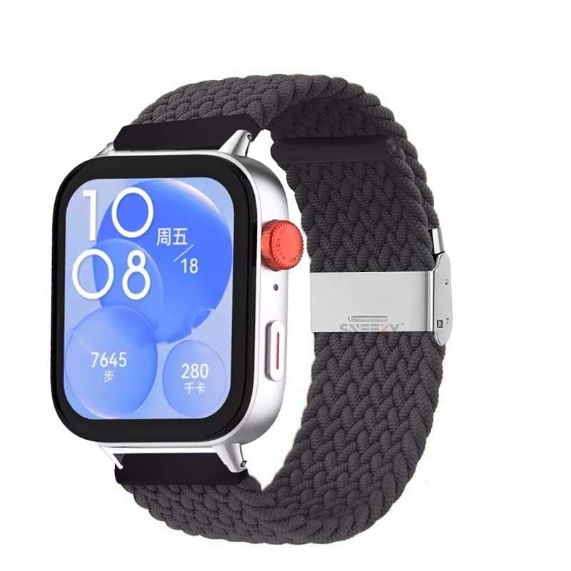 Huawei Watch Fit 3 İle Uyumlu Metal Klips Solo Fiberlink Örgü Kordon Füme