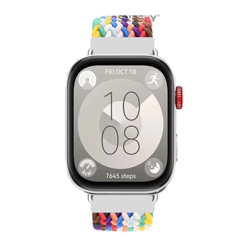 Huawei Watch Fit 3 İle Uyumlu Metal Klips Solo Fiberlink Örgü Kordon Gökkuşağı