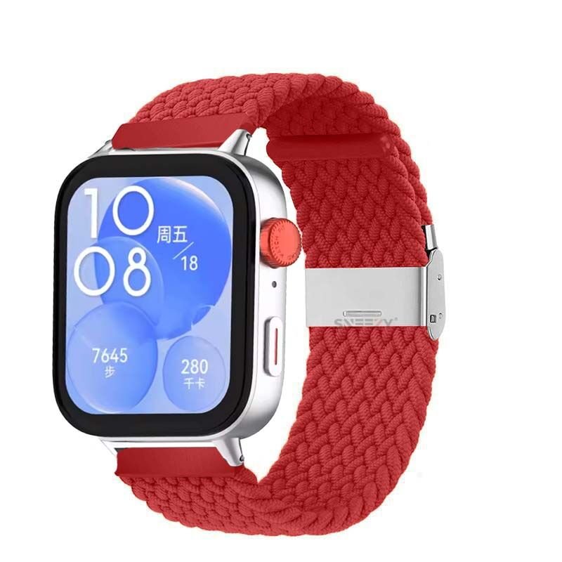 Huawei Watch Fit 3 İle Uyumlu Metal Klips Solo Fiberlink Örgü Kordon Kırmızı