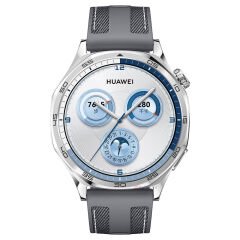 Sneezy Huawei Watch GT5 46mm ile Uyumlu Metal Tokalı Dikiş Detaylı Şık Dokuma Silikon Kordon Gri