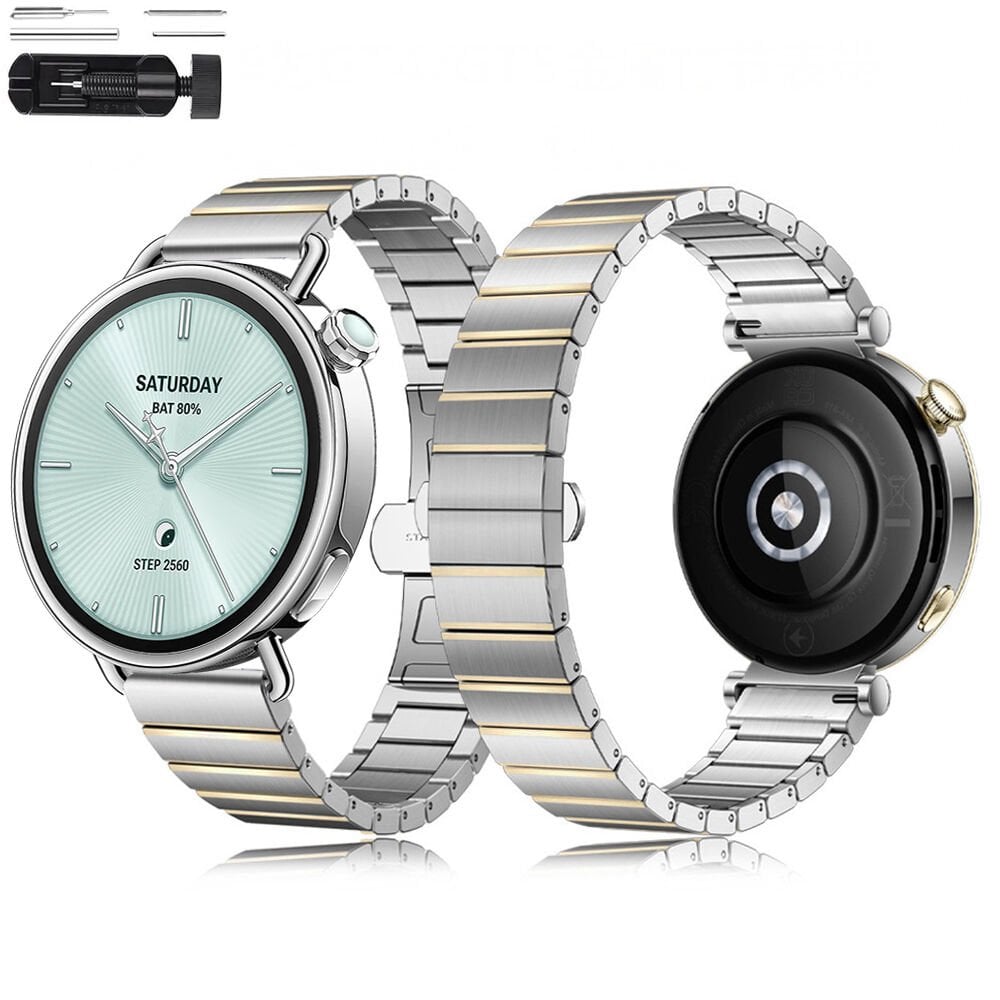 Sneezy Mi Watch S4 41mm İle Uyumlu Renk Detaylı 18mm Paslanmaz Çelik Metal Kordon Kayış