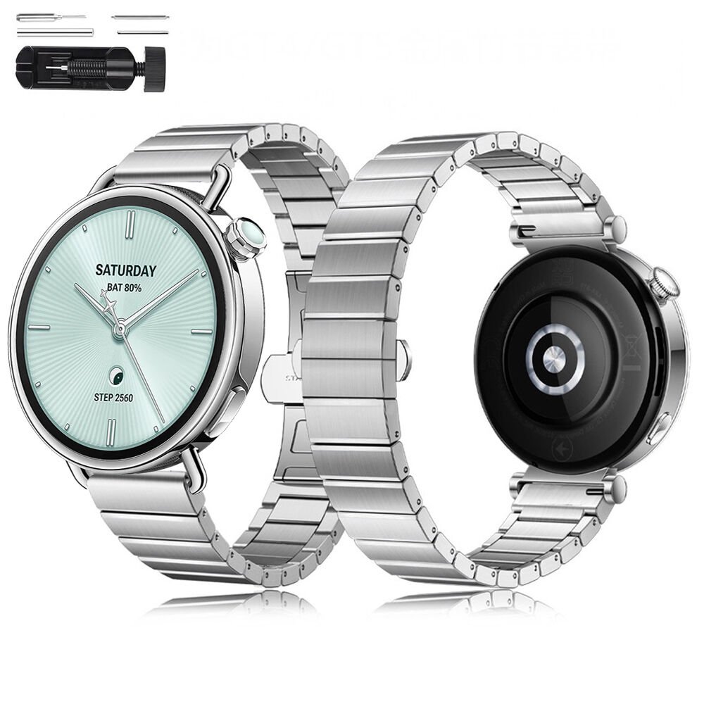 Sneezy Mi Watch S4 41mm İle Uyumlu Renk Detaylı 18mm Paslanmaz Çelik Metal Kordon Kayış Gümüş