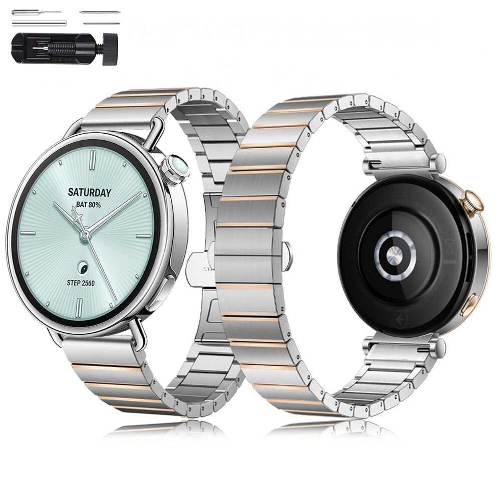 Sneezy Mi Watch S4 41mm İle Uyumlu Renk Detaylı 18mm Paslanmaz Çelik Metal Kordon Kayış Rosegold