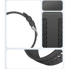 Sneezy Huawei Watch GT5 46mm ile Uyumlu Metal Tokalı Dikiş Detaylı Şık Dokuma Silikon Kordon Siyah