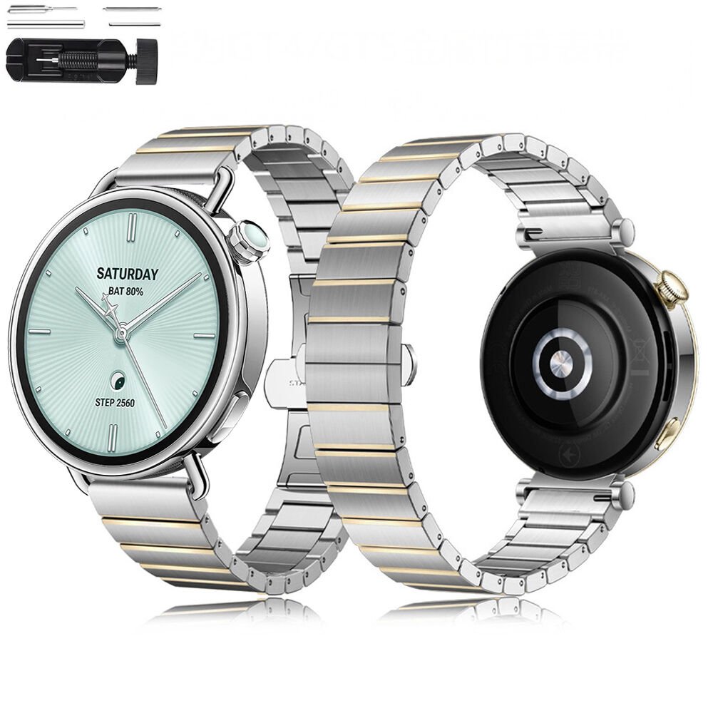 Sneezy Mi Watch S4 41mm İle Uyumlu Renk Detaylı 18mm Paslanmaz Çelik Metal Kordon Kayış Gold